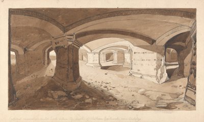 Grotten uitgegraven in de rots binnen het kasteel van Chateau Gaillard, nabij Andelys, Normandië door John Sell Cotman